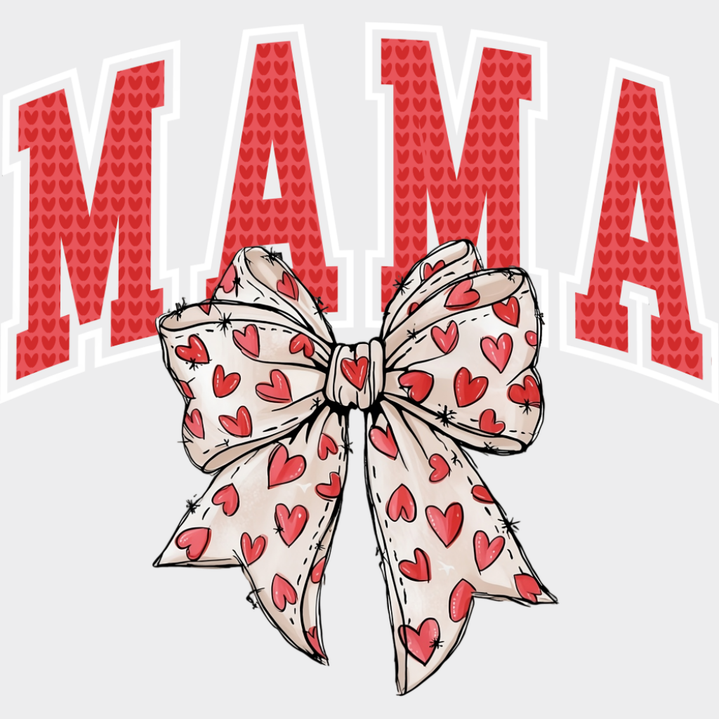 Mama Red And White Heart Bowtie - Mother’s Day DTF Transfer Adult Unisex - S & M (10’’) / Light Color Design (See