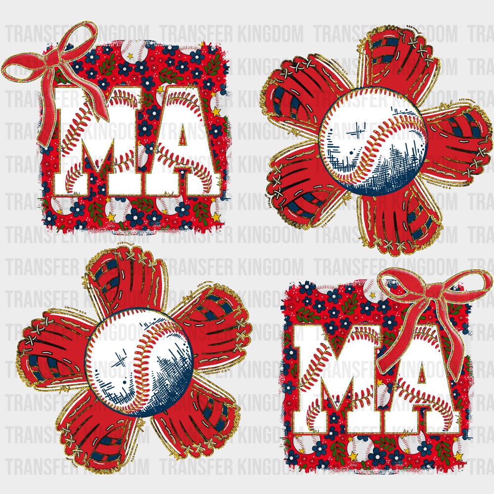 MAMA Red Baseball Flowers - Baseball DTF Transfer