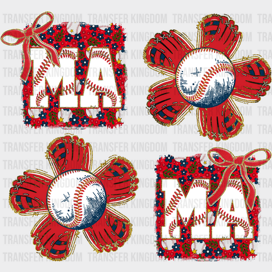MAMA Red Baseball Flowers - Baseball DTF Transfer
