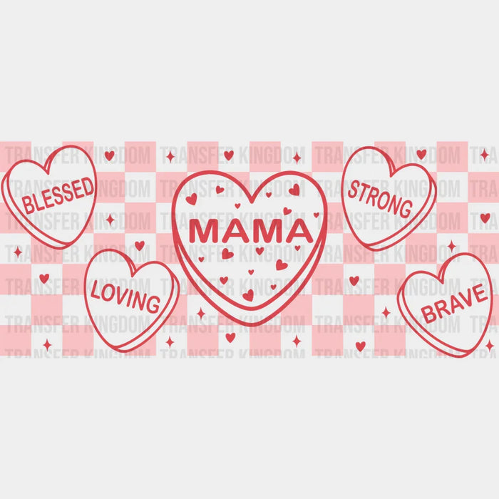 Mama Red Heart Checkered Design - Mom Cup Wrap UV Sticker Permanent UV DTF Decal