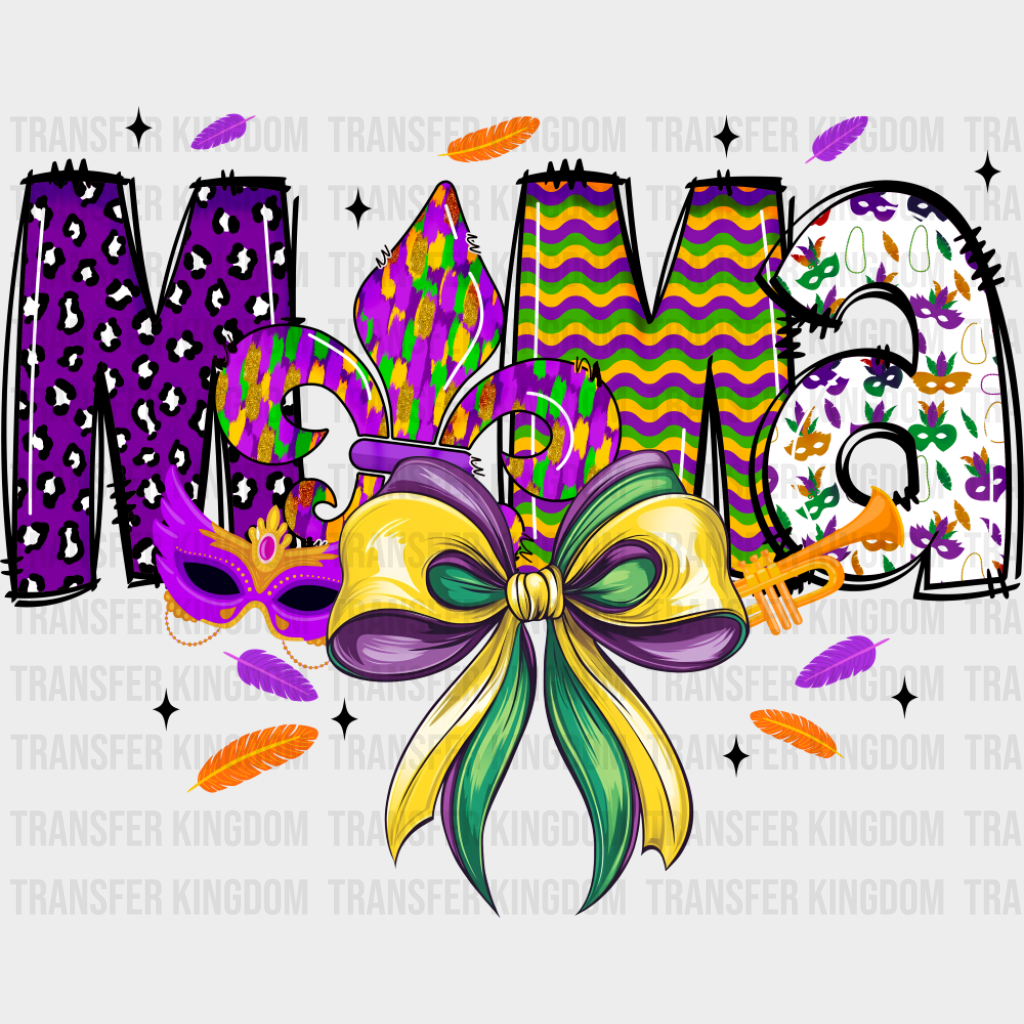 Mama Ribbon & Mask - Mardi Gras DTF Transfer Adult Unisex - S & M (10’’) / Dark Color Design (See Imaging)