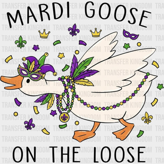 Mardi Goose On The Loose B&W - Mardi Gras DTF Transfers Adult Unisex - S & M (10’’) / Dark Color Design (See Imaging)
