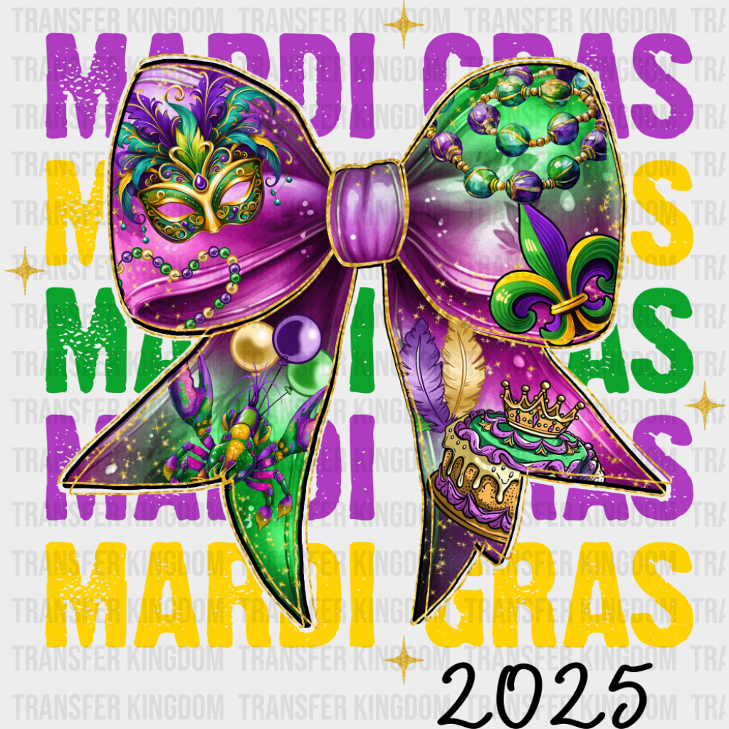 Mardi Gras 2025 Ribbon - Mardi Gras DTF Transfer Adult Unisex - S & M (10’’) / Dark Color Design (See Imaging)