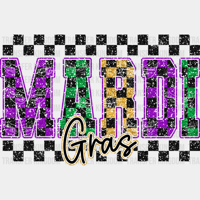 Mardi Gras Checkered B&W - Mardi Gras DTF Transfer
