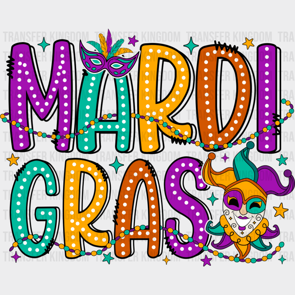 Mardi Gras Colorful Vintage - Mardi Gras DTF Transfer Adult Unisex - S & M (10’’) / Dark Color Design (See Imaging)