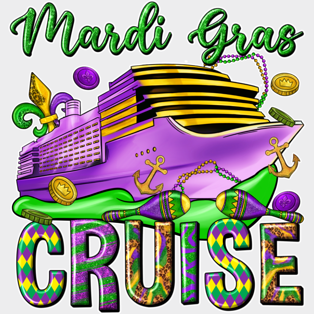 Mardi Gras Cruise - Mardi Gras DTF Transfer Adult Unisex - S & M (10’’) / Light Color Design (See Imaging)