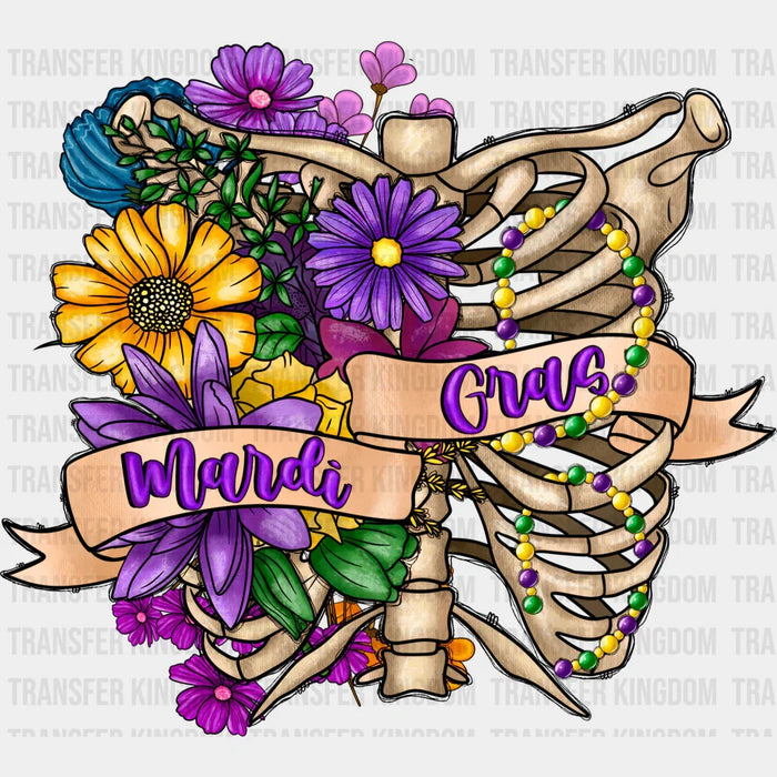 Mardi Gras Flowers Skeleton Design - Mardi Gras DTF heat transfer