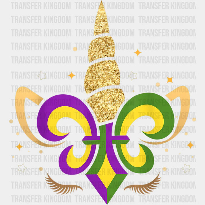 Mardi Gras Glitter Fleur-de-lis Unicorn Design - Mardi Gras DTF heat transfer