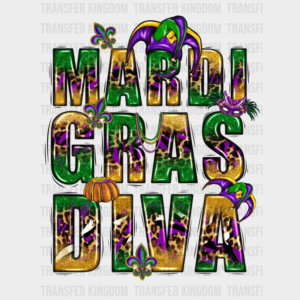 Mardi Gras Diva Design- Dtf Heat Transfer