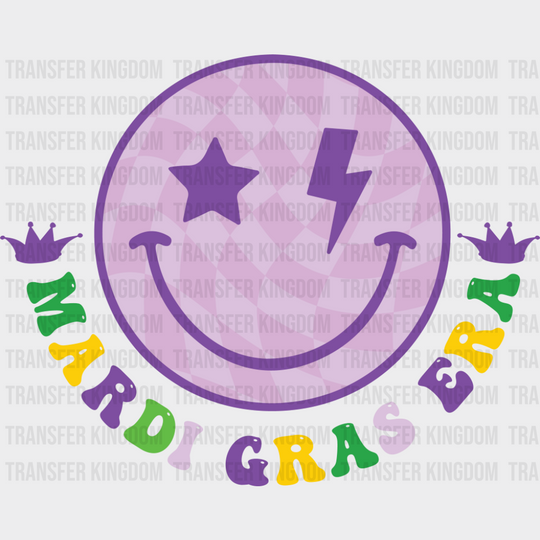 Mardi Gras Era Smiley - Mardi Gras DTF Transfer Adult Unisex - S & M (10’’) / Dark Color Design (See Imaging)