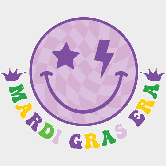 Mardi Gras Era Smiley - Mardi Gras DTF Transfer Adult Unisex - S & M (10’’) / Light Color Design (See Imaging)