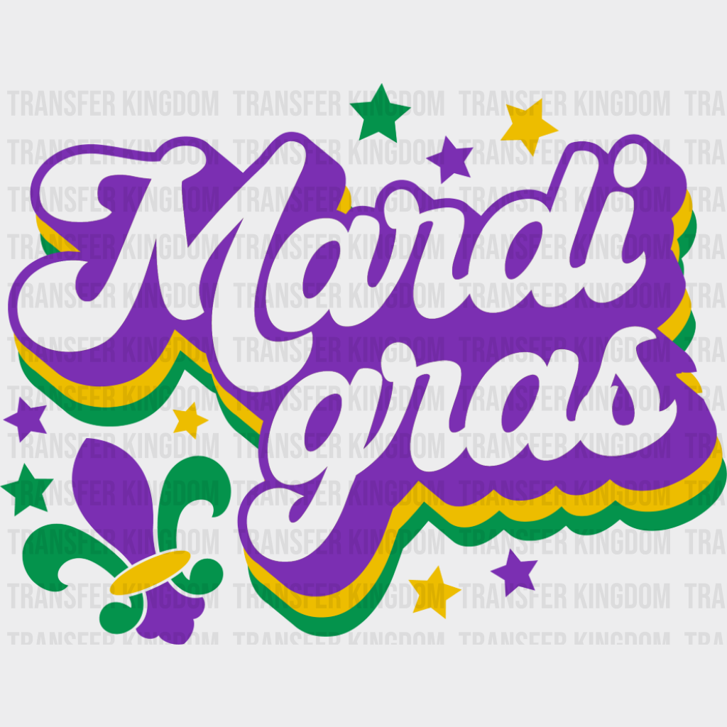Mardi Gras Fleur de Lis - Mardi Gras DTF Transfer Adult Unisex - S & M (10’’) / Dark Color Design (See Imaging)