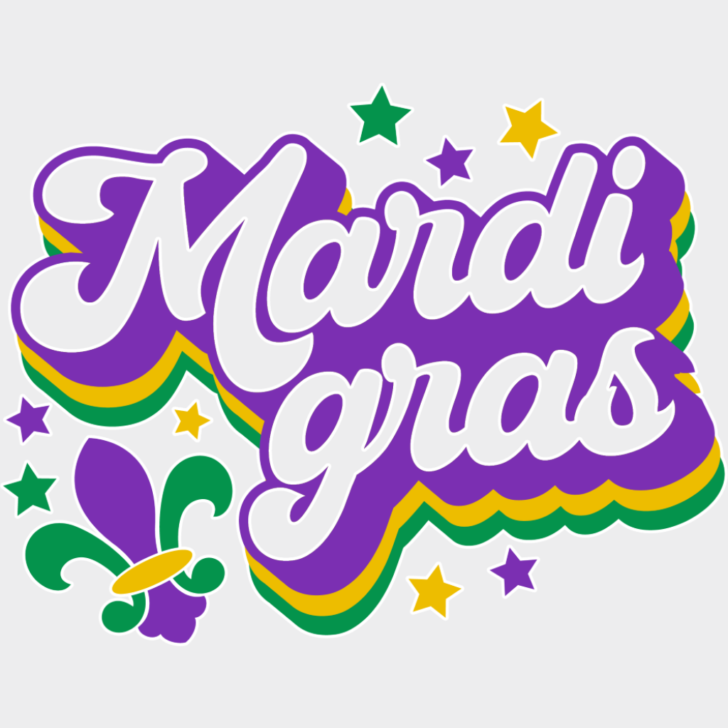 Mardi Gras Fleur de Lis - Mardi Gras DTF Transfer Adult Unisex - S & M (10’’) / Light Color Design (See Imaging)