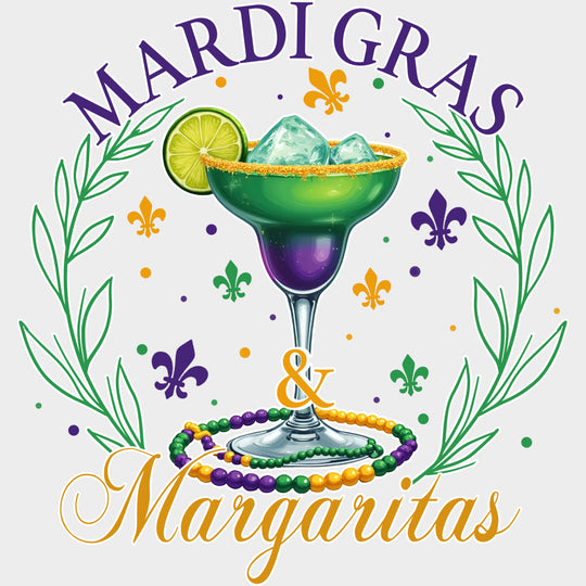 Mardi Gras Margaritas - Mardi Gras DTF Transfers Adult Unisex - S & M (10’’) / Light Color Design (See Imaging)