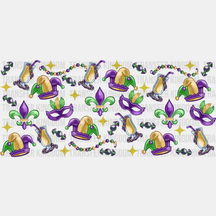 Mardi Gras Mask And Drink - Mardi Gras Cup Wrap UV Sticker Permanent UV DTF Decal