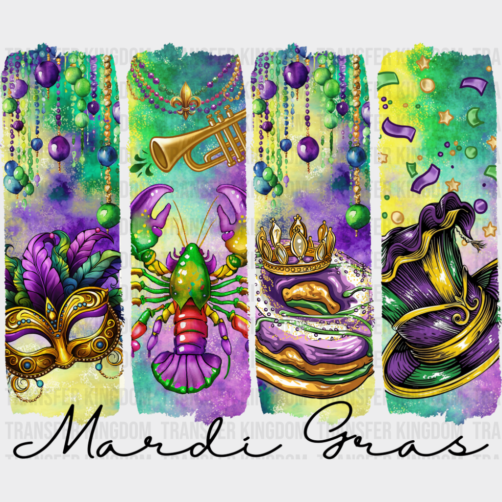 Mardi Gras Mask Lobster Donut & Hat - Mardi Gras DTF Transfer Adult Unisex - S & M (10’’) / Dark Color Design (See