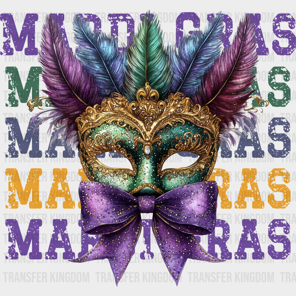 Mardi Gras Mask & Ribbon - Mardi Gras DTF Transfers Adult Unisex - S & M (10’’) / Dark Color Design (See Imaging)
