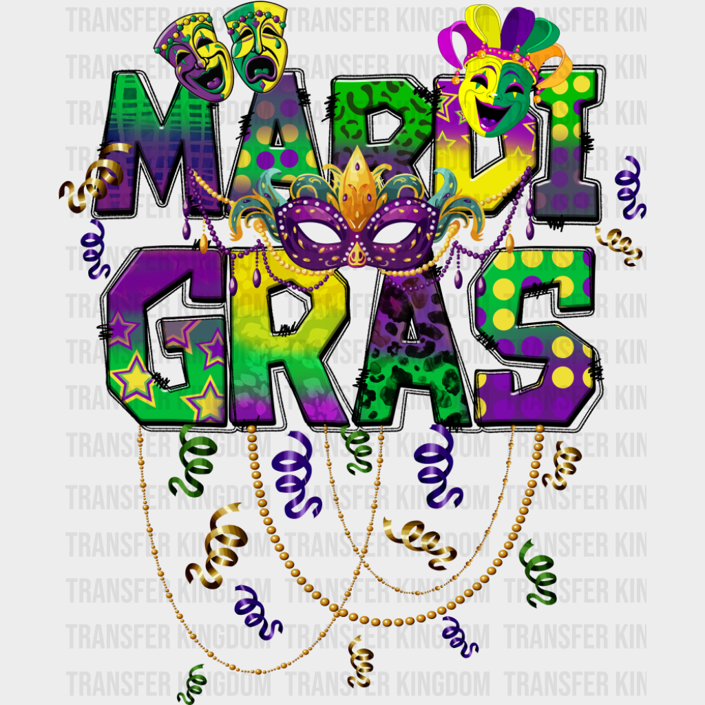 Mardi Gras Masks - Mardi Gras DTF Transfer Adult Unisex - S & M (10’’) / Dark Color Design (See Imaging)