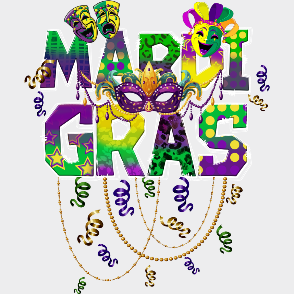 Mardi Gras Masks - Mardi Gras DTF Transfer Adult Unisex - S & M (10’’) / Light Color Design (See Imaging)
