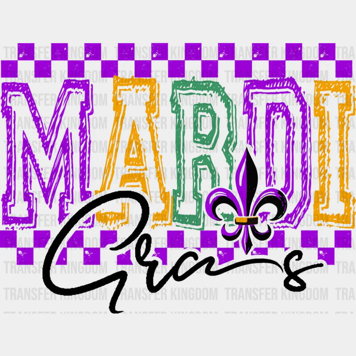 Mardi Gras Purple Checkered Design - Mardi Gras DTF Transfer