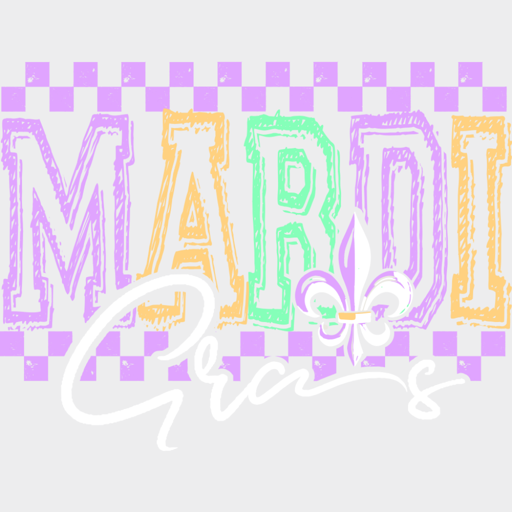 Mardi Gras Purple Checkered Design - Mardi Gras DTF Transfer Adult Unisex - S & M (10’’) / Light Color Design (See