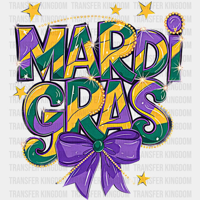 Mardi Gras Ribbon And Stars - Mardi Gras DTF Transfer