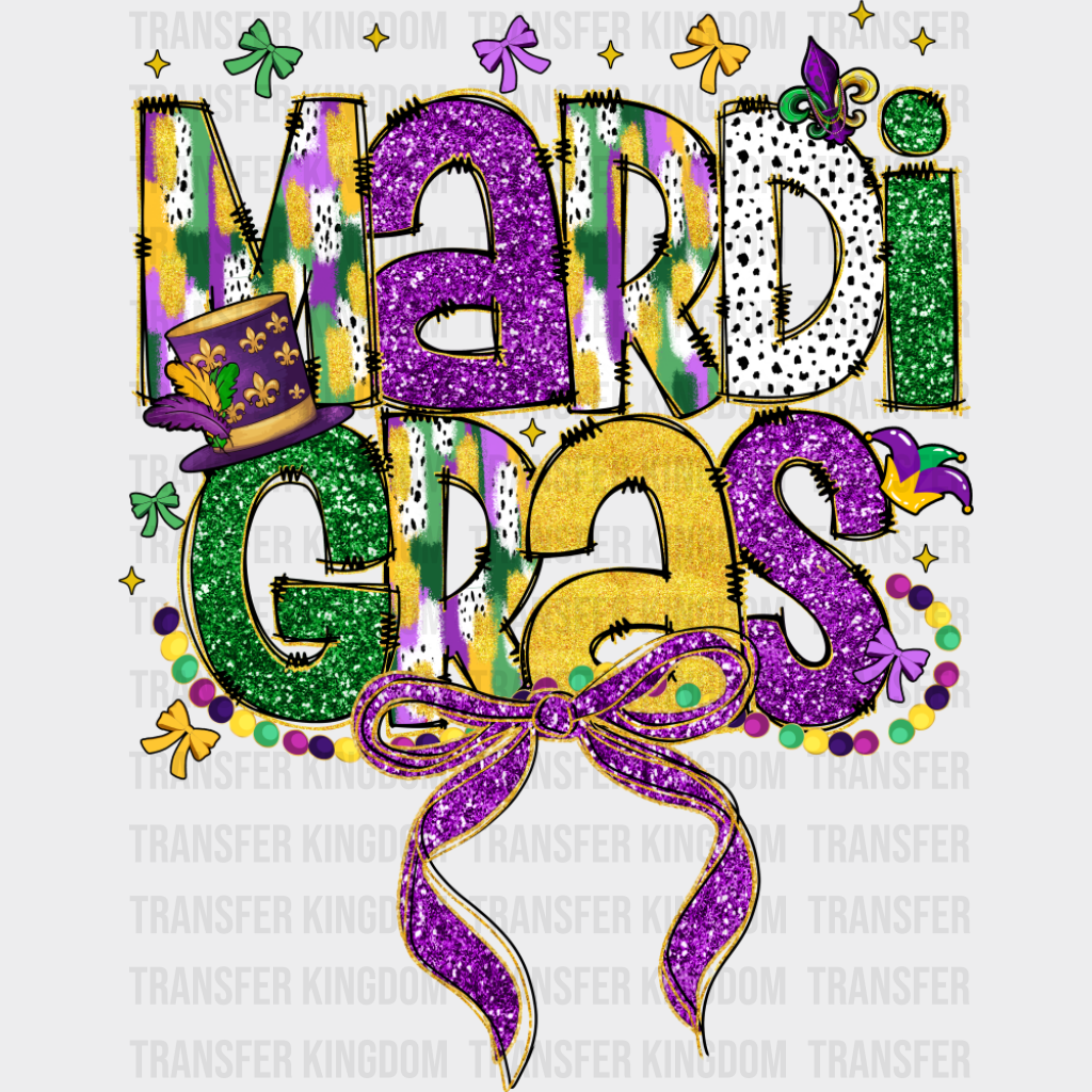 Mardi Gras Ribbon Purple - Mardi Gras DTF Transfer Adult Unisex - S & M (10’’) / Dark Color Design (See Imaging)
