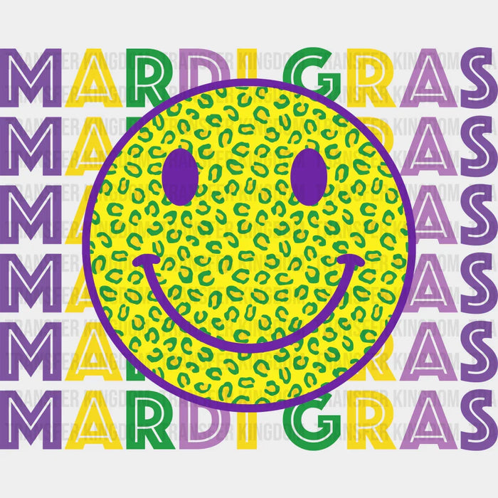 Mardi Gras Smiley - Mardi Gras DTF heat transfer