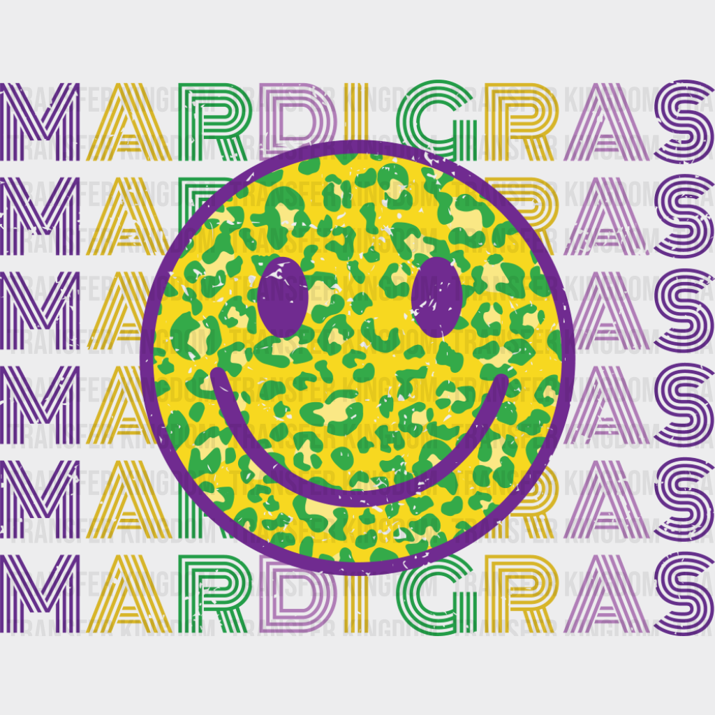 Mardi Gras Smiley - Mardi Gras DTF Transfer Adult Unisex - S & M (10’’) / Dark Color Design (See Imaging)