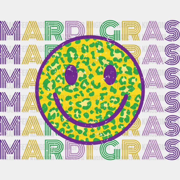 Mardi Gras Smiley - Mardi Gras DTF Transfer