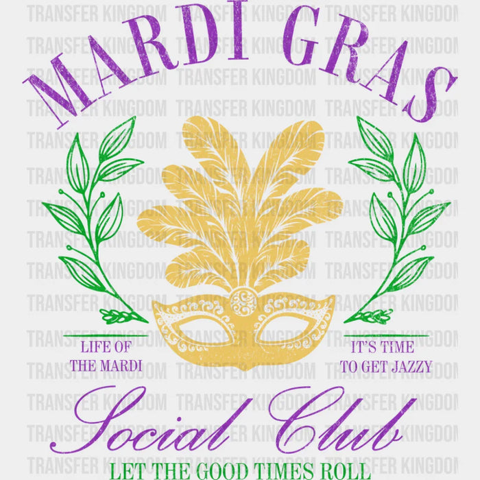 Mardi Gras Social Club Mask - Mardi Gras DTF Transfer