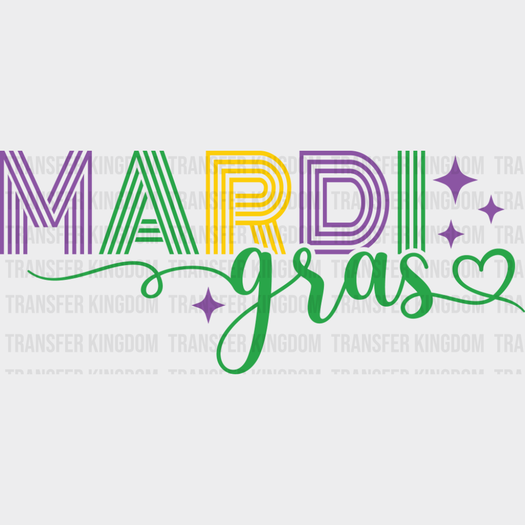 Mardi Gras Stars And Heart - Mardi Gras DTF Transfer Adult Unisex - S & M (10’’) / Dark Color Design (See Imaging)