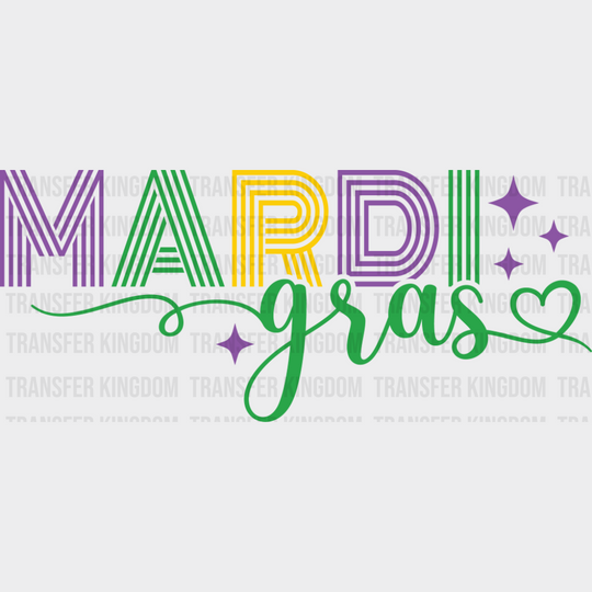 Mardi Gras Stars And Heart - Mardi Gras DTF Transfer Adult Unisex - S & M (10’’) / Dark Color Design (See Imaging)