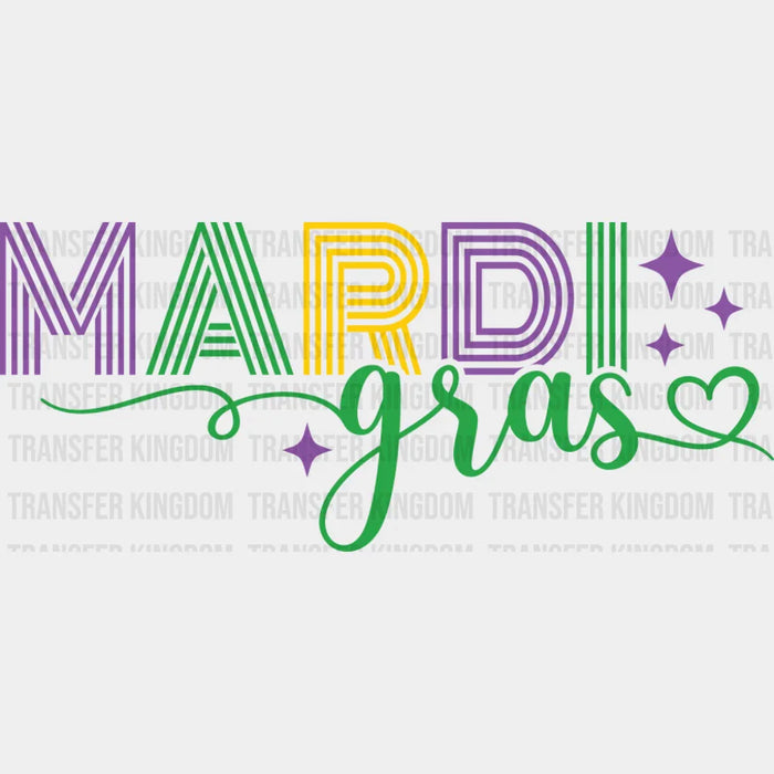 Mardi Gras Stars And Heart - Mardi Gras DTF Transfer