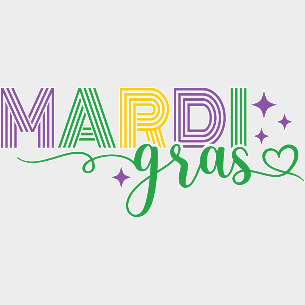 Mardi Gras Stars And Heart - Mardi Gras DTF Transfer Adult Unisex - S & M (10’’) / Light Color Design (See Imaging)