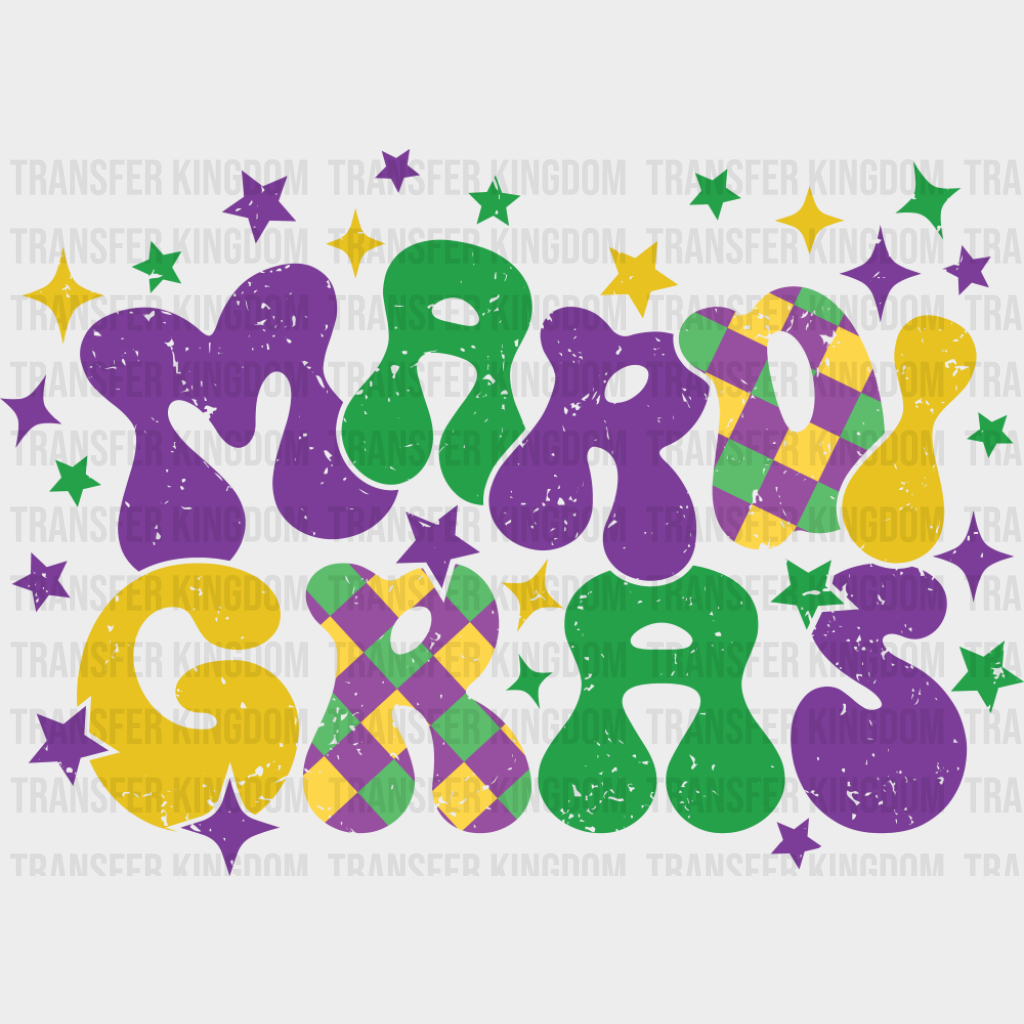 Mardi Gras Stars - Mardi Gras DTF Transfer Adult Unisex - S & M (10’’) / Dark Color Design (See Imaging)