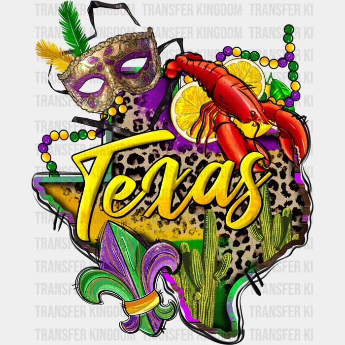 Mardi Gras Texas Map - Mardi Gras DTF heat transfer