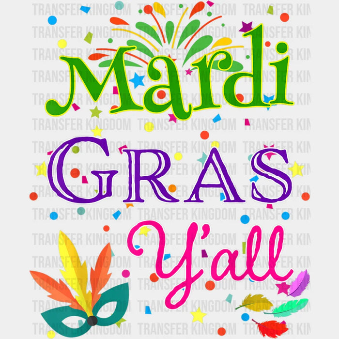Mardi Gras Y'all Feathers Design - Mardi Gras DTF heat transfer