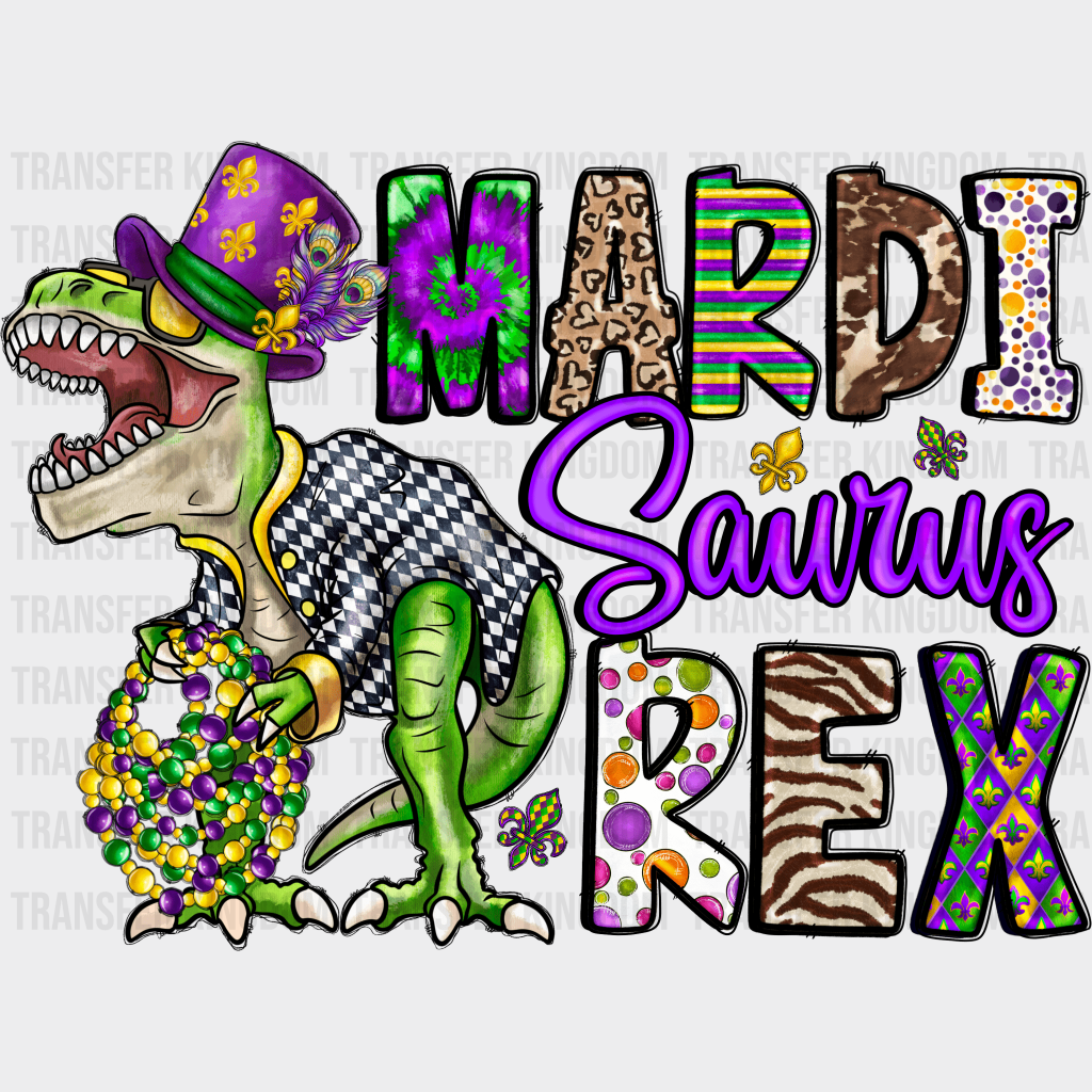 Mardi Saurus Rex Gras Design- Dtf Heat Transfer