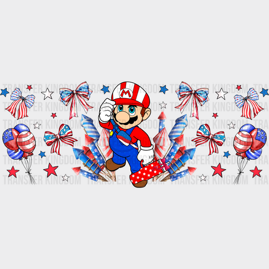 Mario Fireworks Design - 4Th Of July Cup Wrap Uv Sticker Permanent Dtf Decal