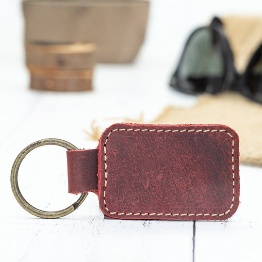 Custom Engraved Leather Keychain – Square