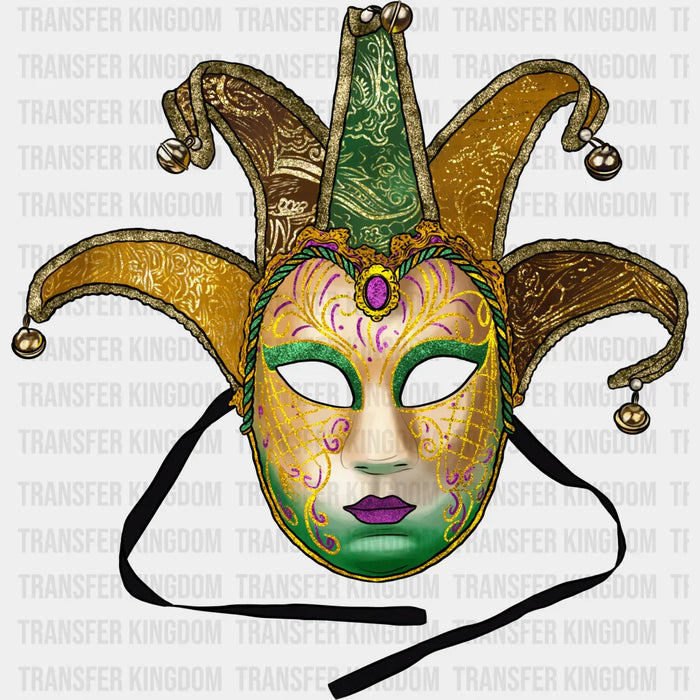 Traditional Jester Mask Mardi Gras Design - Mardi Gras DTF heat transfer