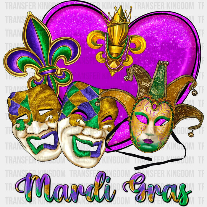 Masks Mardi Gras Heart Fleur-de-lis Design - Mardi Gras DTF heat transfer