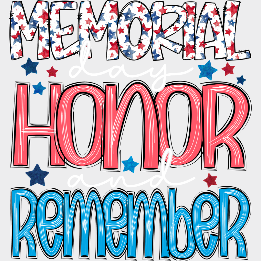 Memorial Day Honor And Remember - Military DTF Transfer Adult Unisex - S & M (10’’) / Light Color Design (See Imaging)