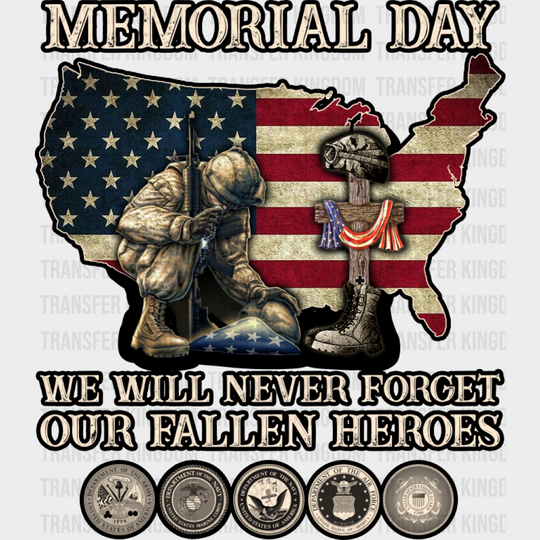 Memorial Day We Will Never Forget - Military DTF Transfer Adult Unisex - S & M (10’’) / Dark Color Design (See Imaging)