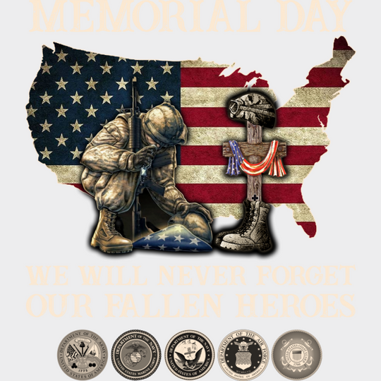 Memorial Day We Will Never Forget - Military DTF Transfer Adult Unisex - S & M (10’’) / Light Color Design (See Imaging)