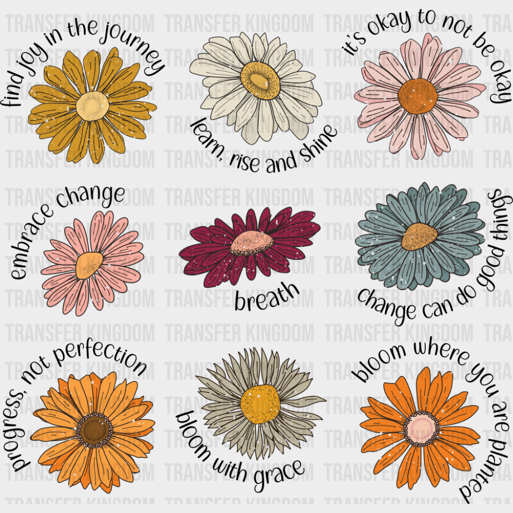 Mental Health Daisies - Mental Health DTF Transfer Adult Unisex - S & M (10’’) / Dark Color Design (See Imaging)