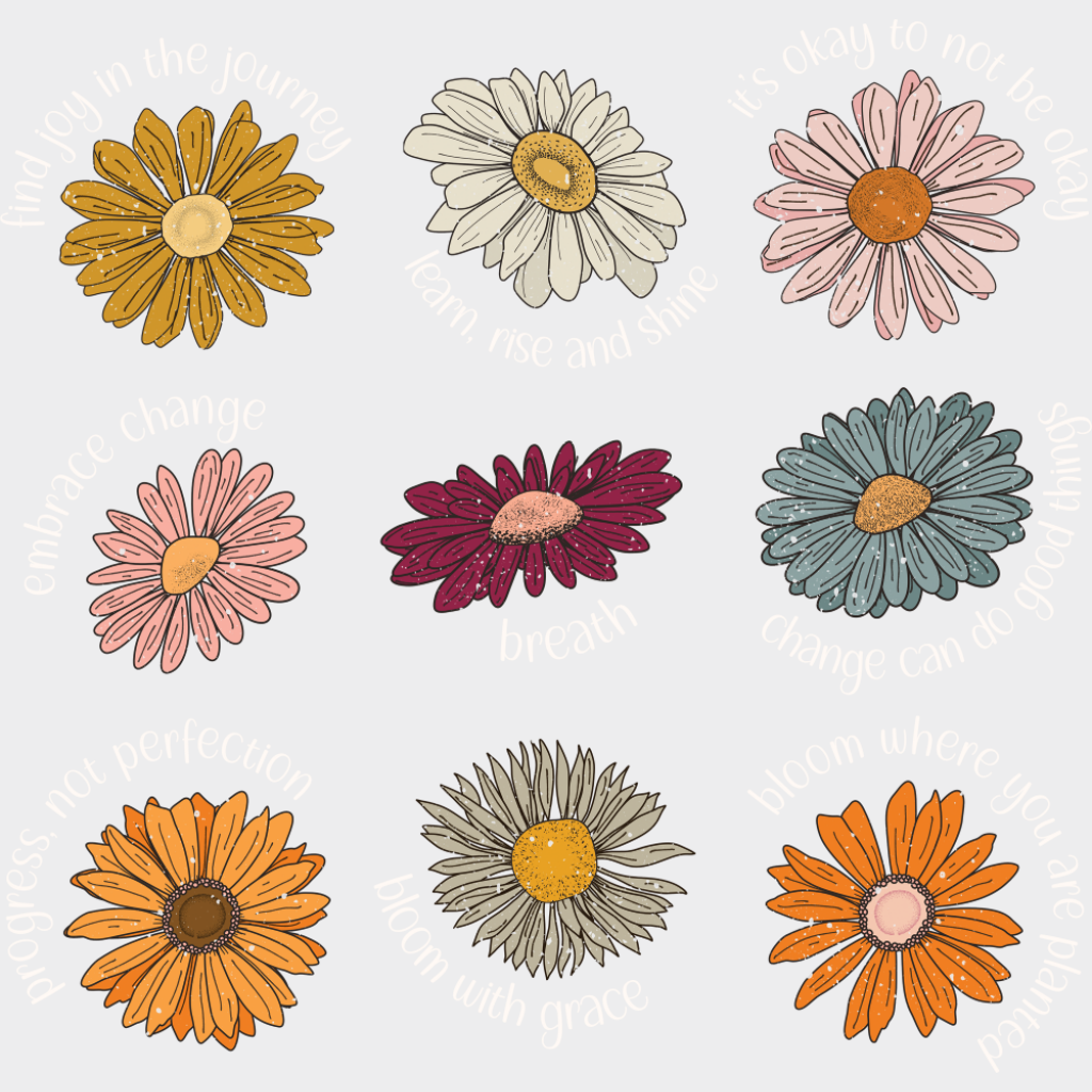 Mental Health Daisies - Mental Health DTF Transfer Adult Unisex - S & M (10’’) / Light Color Design (See Imaging)