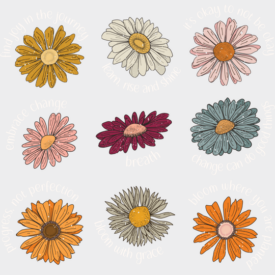 Mental Health Daisies - Mental Health DTF Transfer Adult Unisex - S & M (10’’) / Light Color Design (See Imaging)