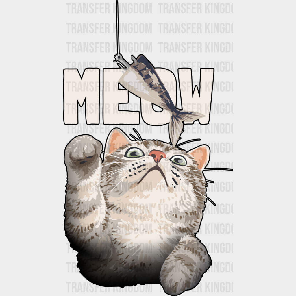 Meow Catching Fish - Cats DTF Transfer Adult Unisex - S & M (10’’) / Dark Color Design (See Imaging)